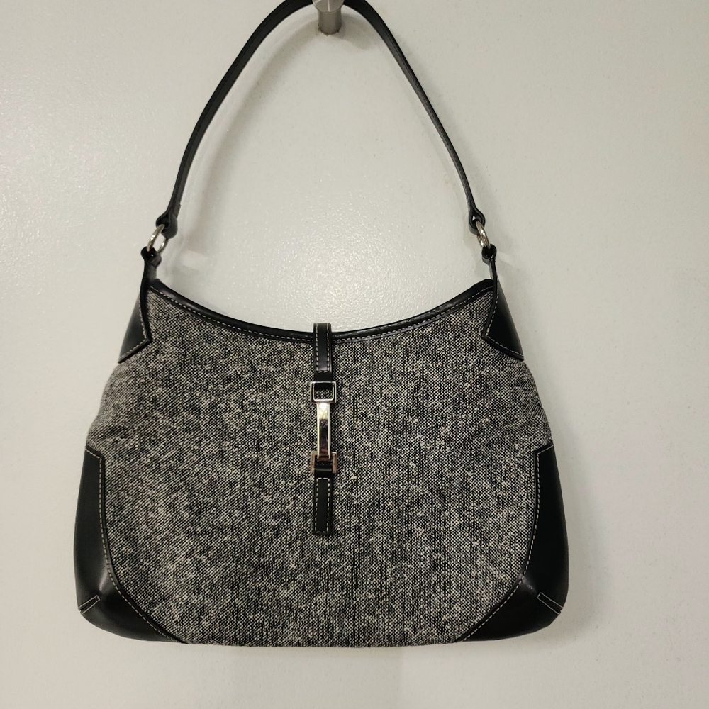 Vintage Ann Taylor LOFT Hobo Half Moon Bag tweed  with leather accents